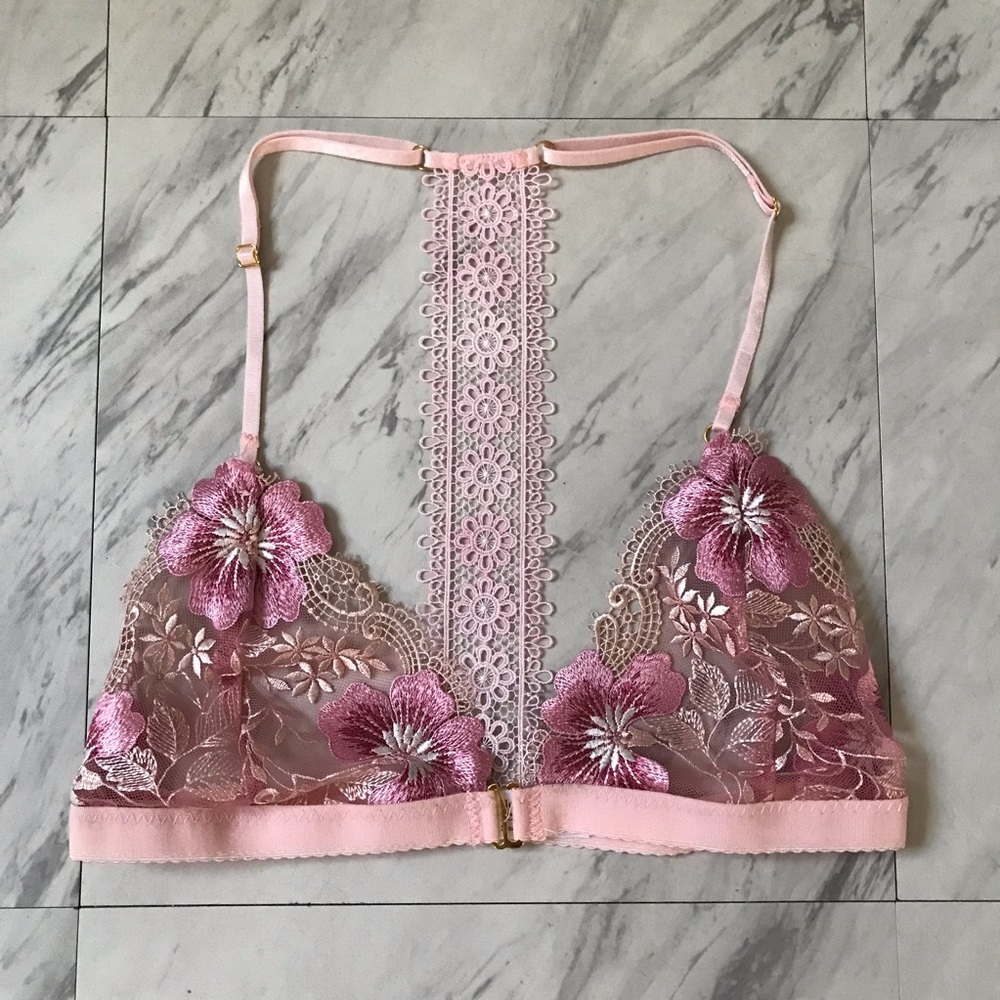 Nette Rose Pink Rosie Lace Bralette size S Racerback